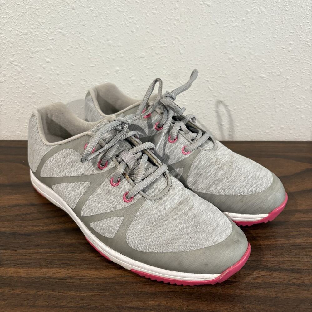 Footjoy FJ Leisure 92903 Womens 7 M Golf Shoes Gray Pink Lace Up Spikeless